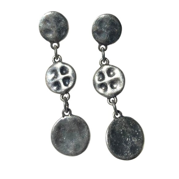 Chicos Silver Tone Hammered Discs Earrings Necklace Set Textured Boho Neutral - Picture 5 of 11